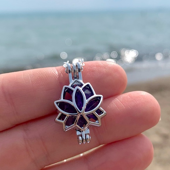 Amethyst Lotus Flower Caged Necklace - Picture 3 of 7